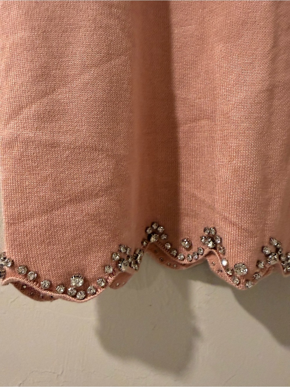 Adrianna Papell Pink Rhinestone Scallop Hem Short Sleeve Sweater M Holiday - Picture 7 of 10